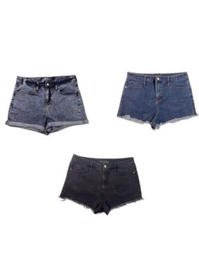 BUNDLE 3 PACK Women's High Rise Denim Shorts Wild Fable- Blue, Light Blue, Black